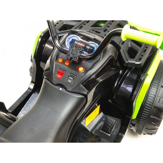 Čtyřkolka Predator-Lux s 2.4G DO, FM, USB, SD, MP3, LED + EVA kola a čalouněná sedačka, ČERNOZELENÁ